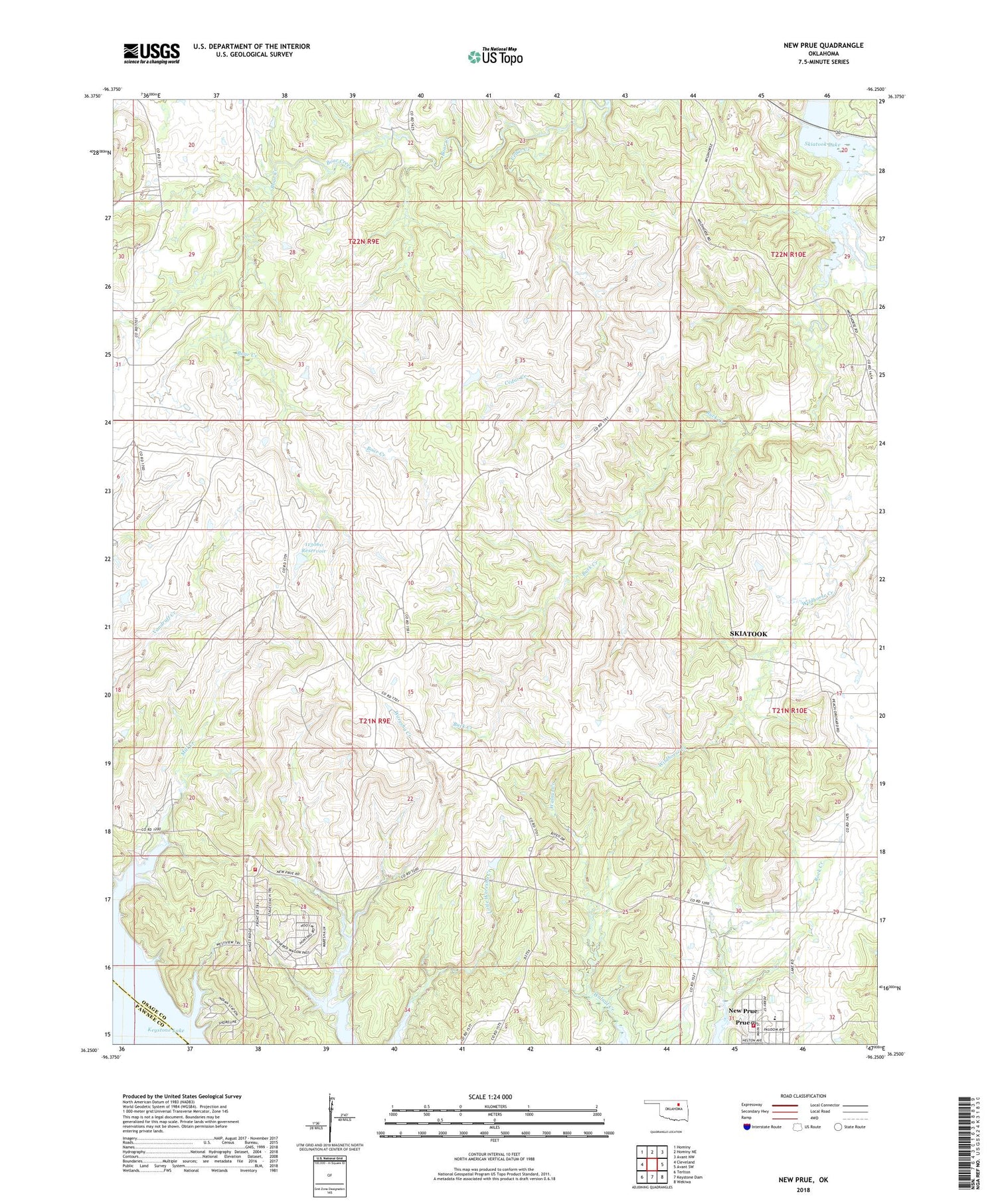 New Prue Oklahoma US Topo Map Image