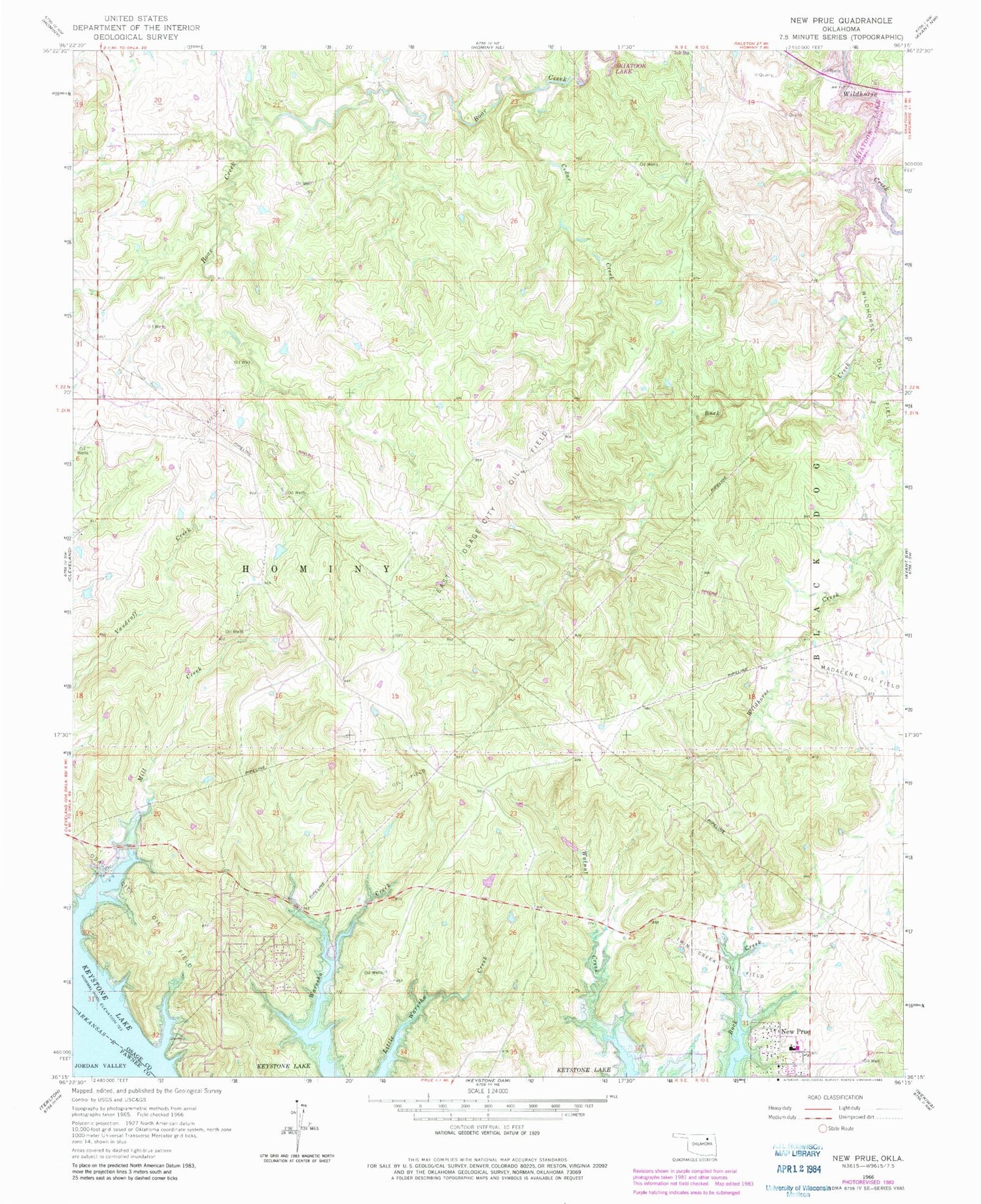 Classic USGS New Prue Oklahoma 7.5'x7.5' Topo Map Image