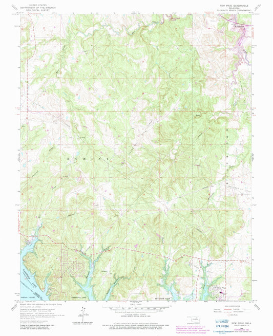 Classic USGS New Prue Oklahoma 7.5'x7.5' Topo Map Image