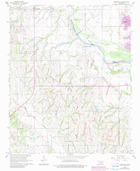 Classic USGS Newcastle Oklahoma 7.5'x7.5' Topo Map Image