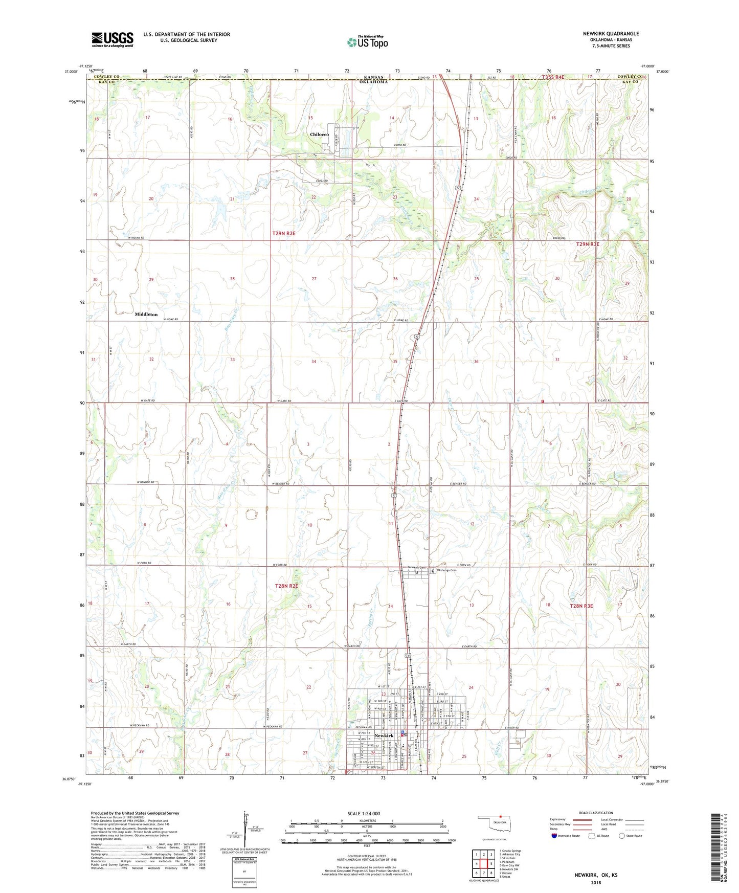 Newkirk Oklahoma US Topo Map Image