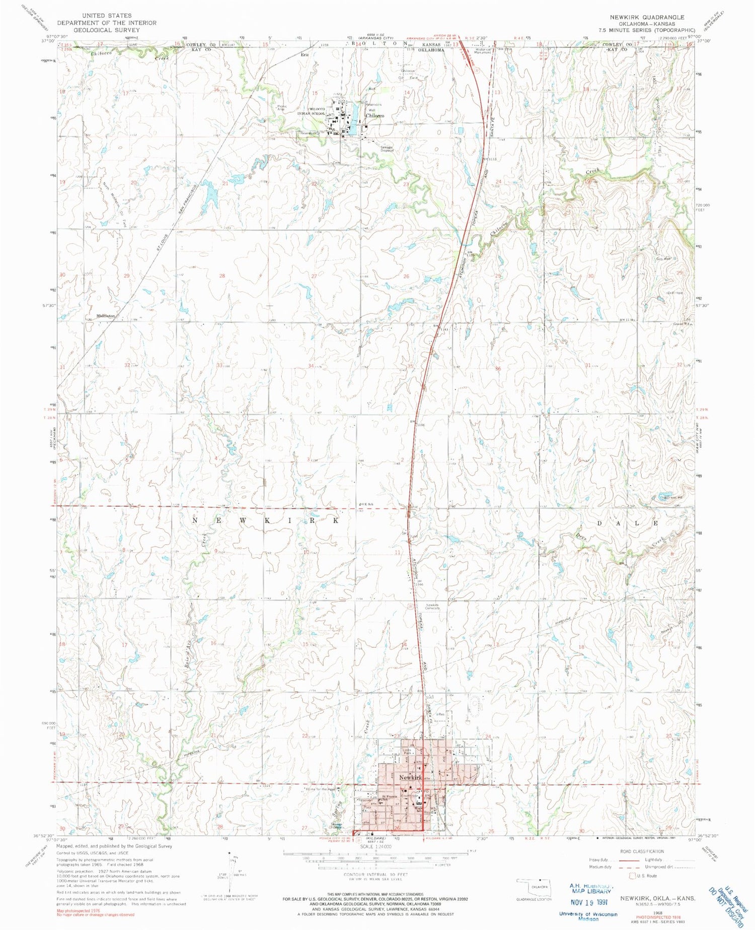 Classic USGS Newkirk Oklahoma 7.5'x7.5' Topo Map Image