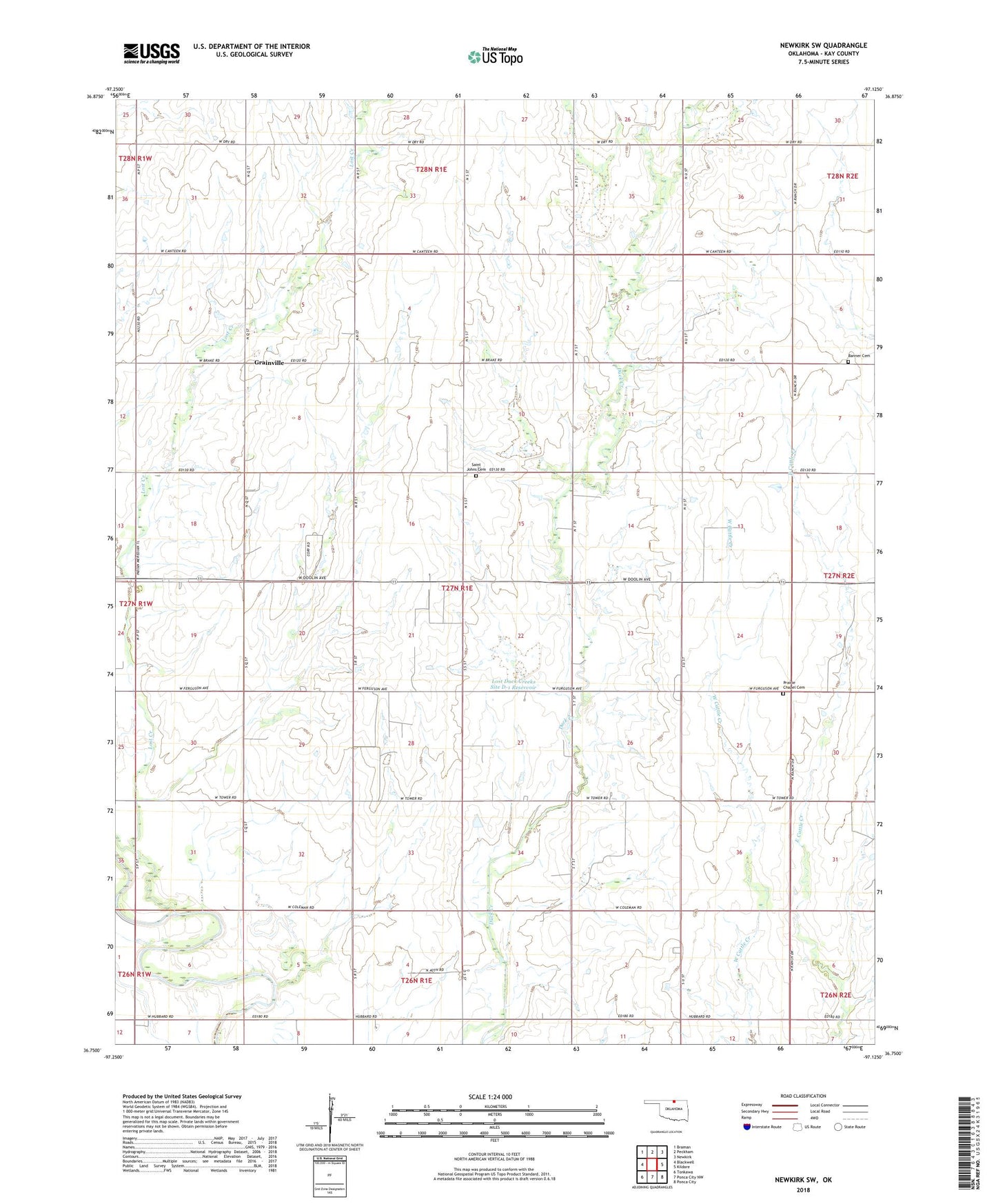 Newkirk SW Oklahoma US Topo Map Image