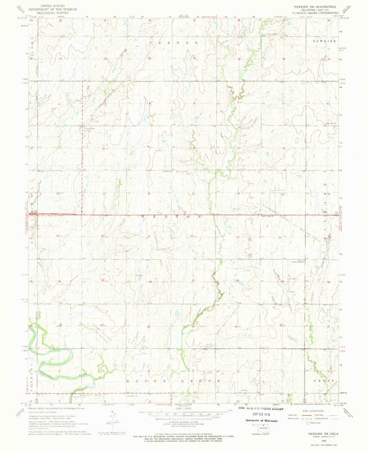 Classic USGS Newkirk SW Oklahoma 7.5'x7.5' Topo Map Image
