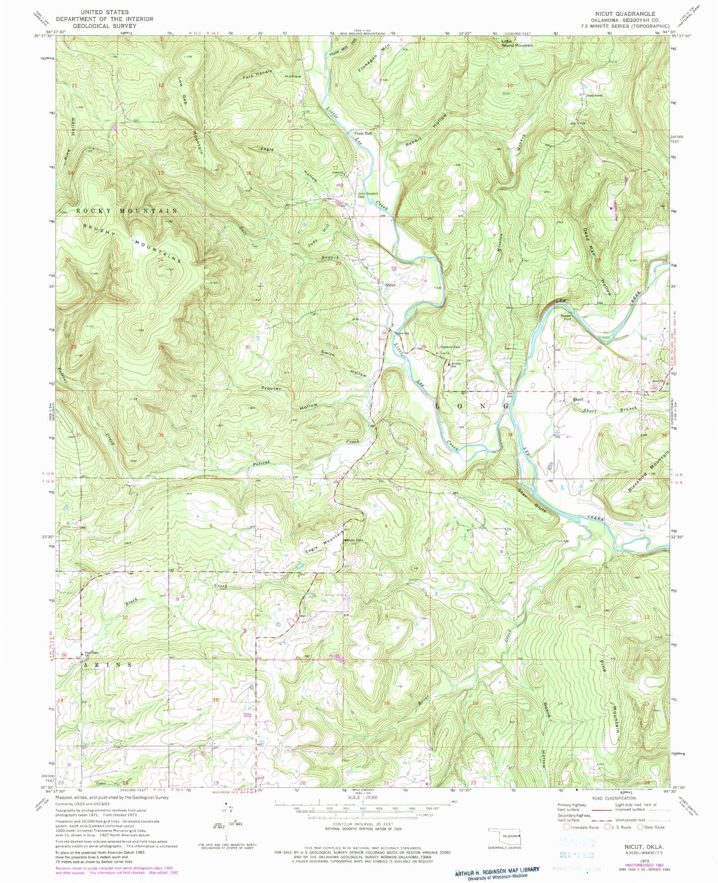 Classic USGS Nicut Oklahoma 7.5'x7.5' Topo Map Image