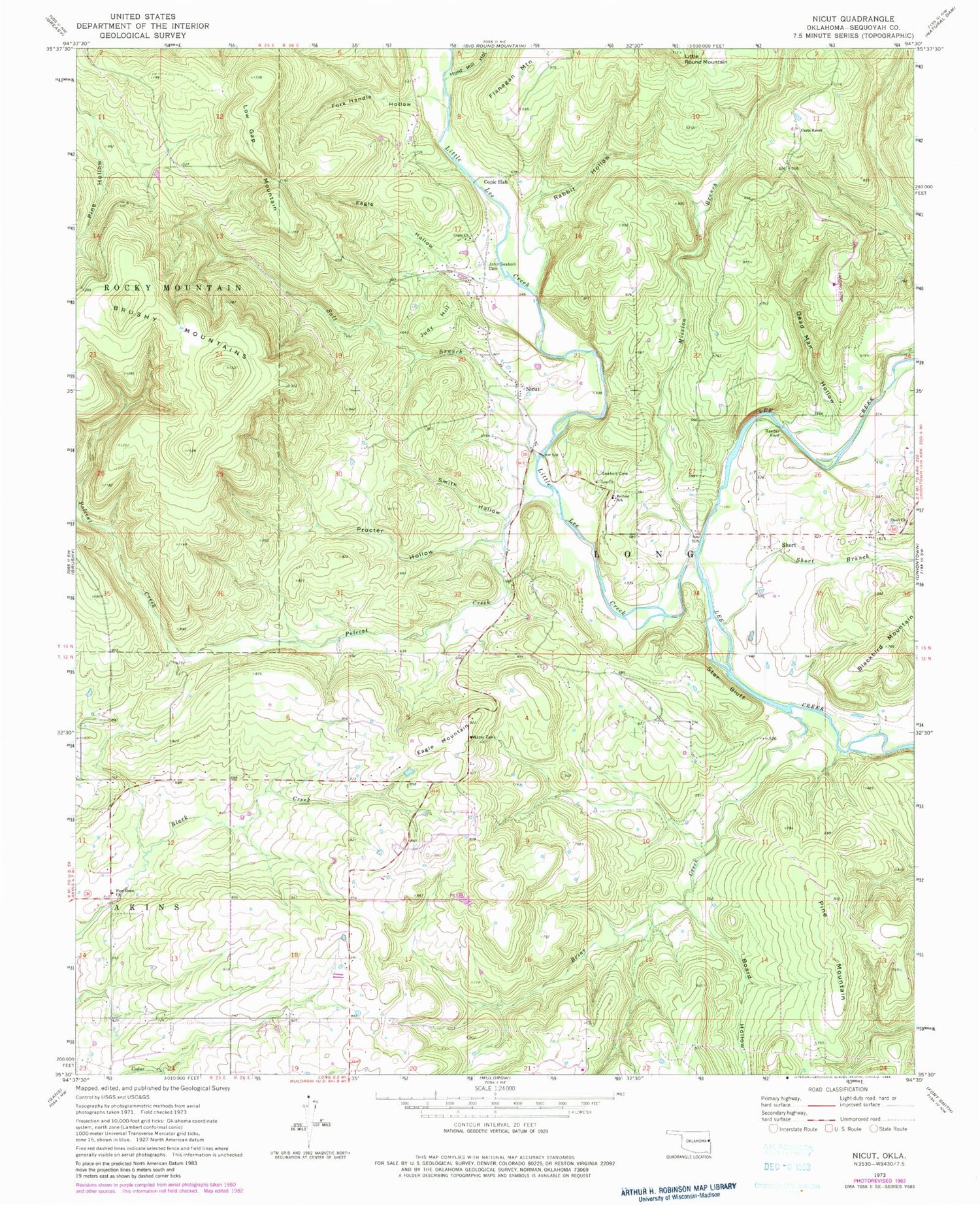 Classic USGS Nicut Oklahoma 7.5'x7.5' Topo Map Image