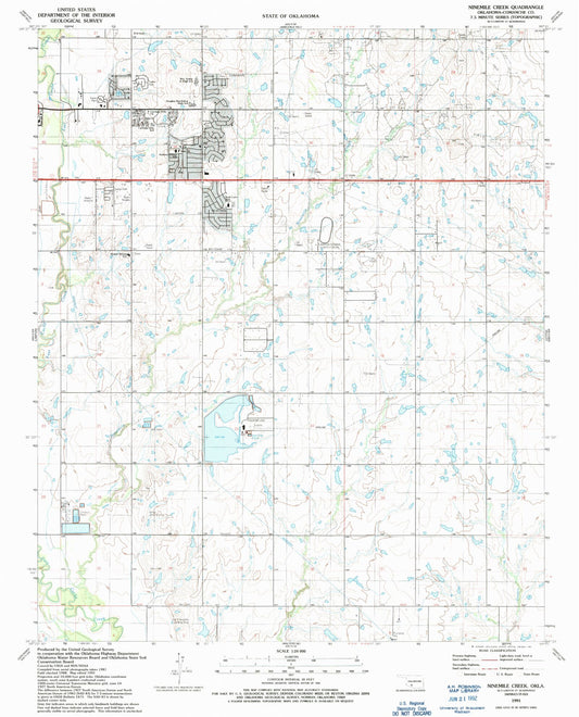 Classic USGS Ninemile Creek Oklahoma 7.5'x7.5' Topo Map Image