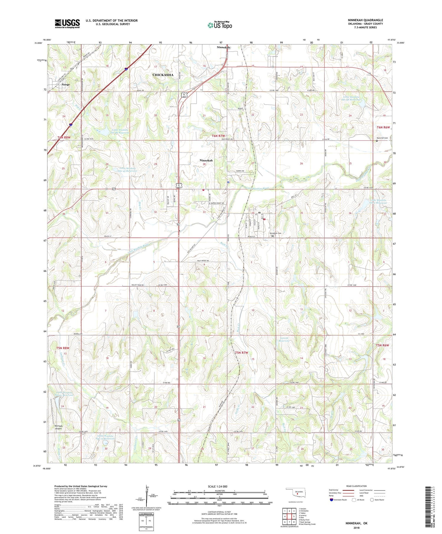 Ninnekah Oklahoma US Topo Map Image