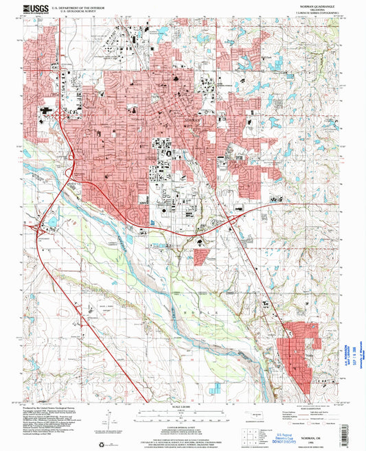 Classic USGS Norman Oklahoma 7.5'x7.5' Topo Map Image