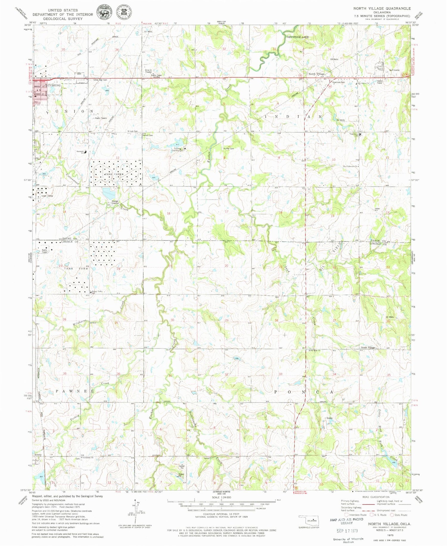 Classic USGS North Village Oklahoma 7.5'x7.5' Topo Map Image
