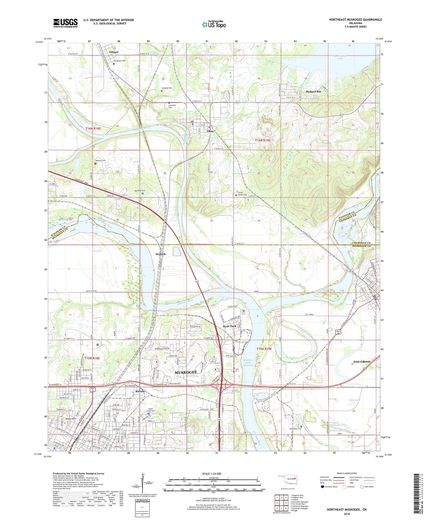 Northeast Muskogee Oklahoma US Topo Map Image