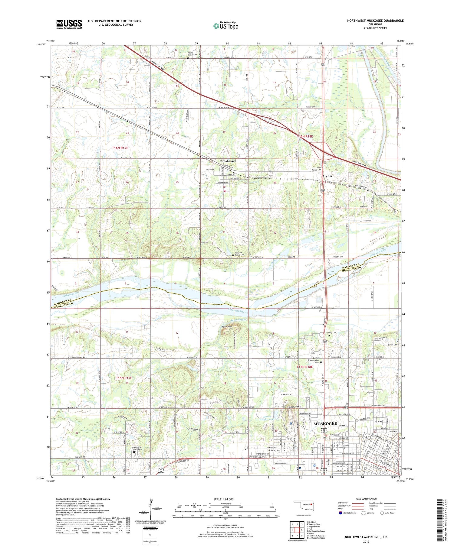 Northwest Muskogee Oklahoma US Topo Map Image