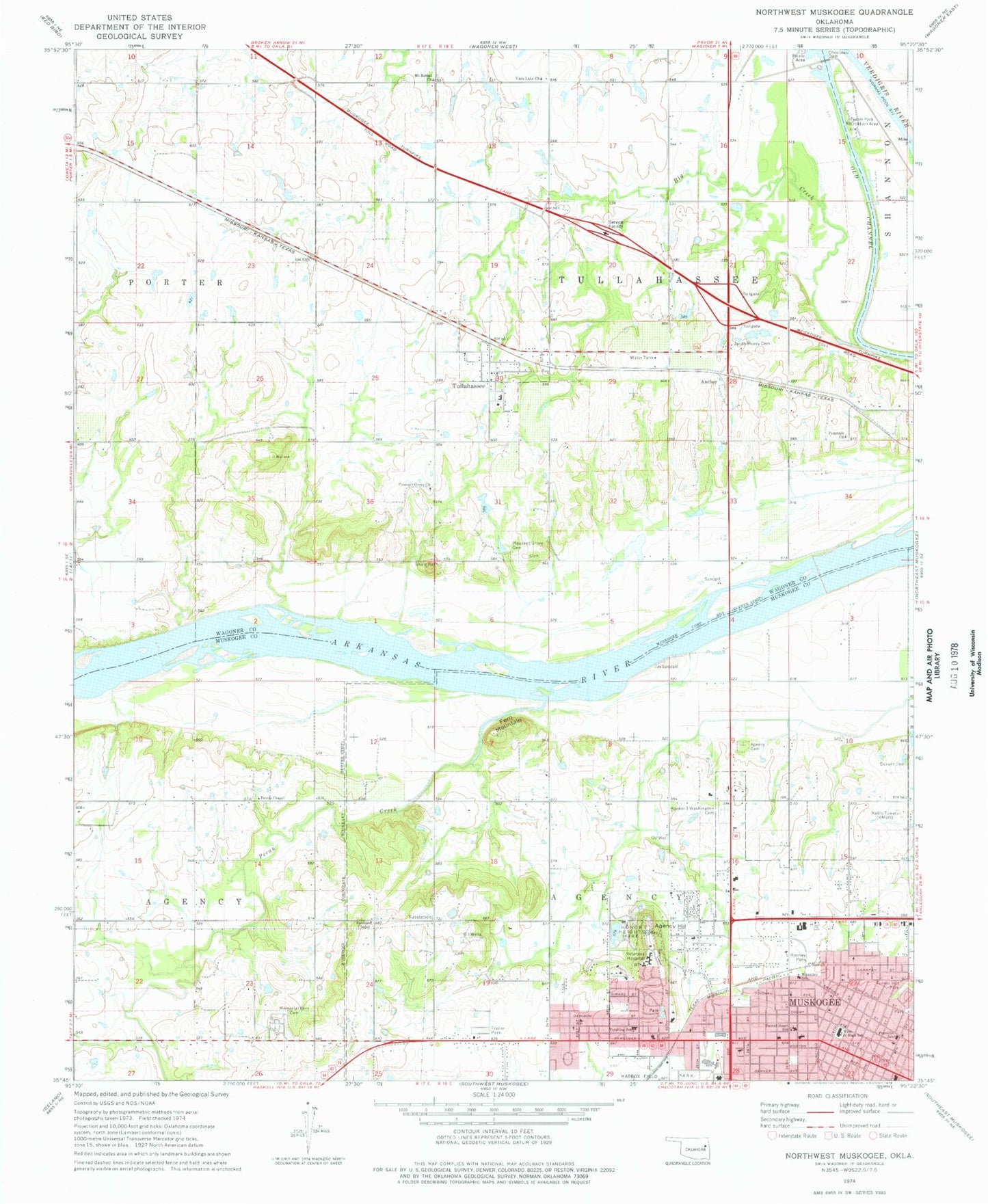 Classic USGS Northwest Muskogee Oklahoma 7.5'x7.5' Topo Map Image