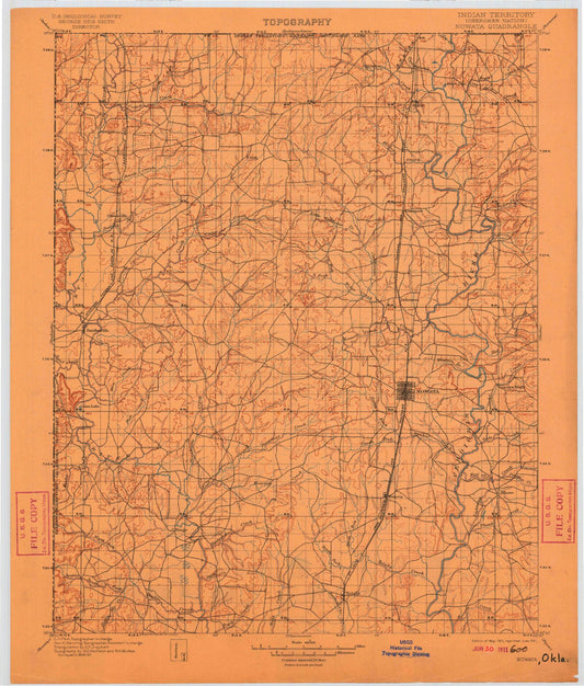 Historic 1901 Nowata Oklahoma 30'x30' Topo Map Image