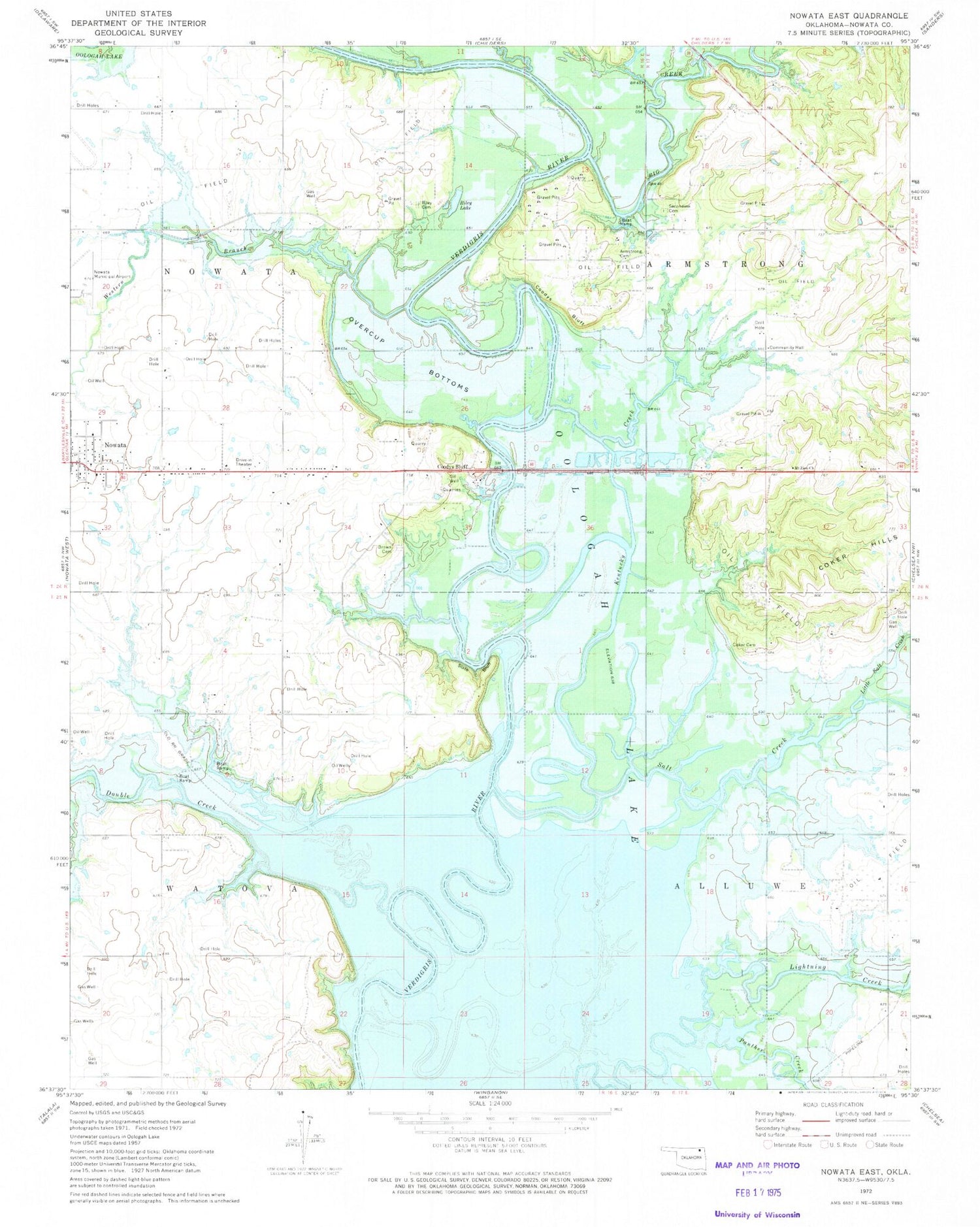 Classic USGS Nowata East Oklahoma 7.5'x7.5' Topo Map Image
