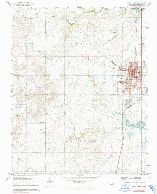 Classic USGS Nowata West Oklahoma 7.5'x7.5' Topo Map Image