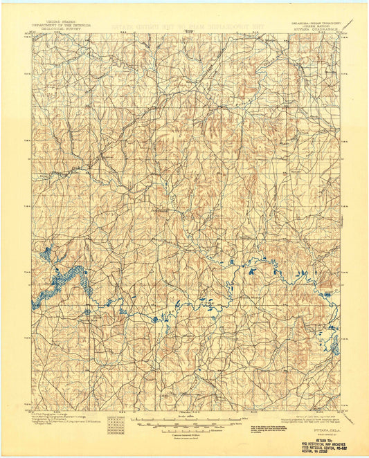 Historic 1901 Nuyaka Oklahoma 30'x30' Topo Map Image