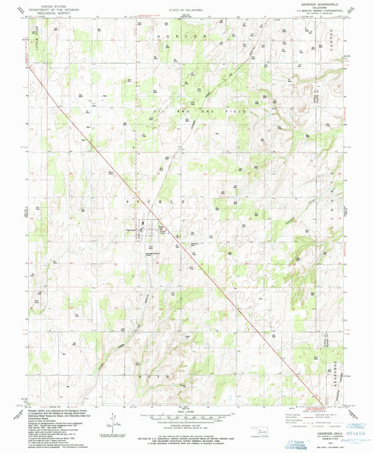 Classic USGS Oakwood Oklahoma 7.5'x7.5' Topo Map Image