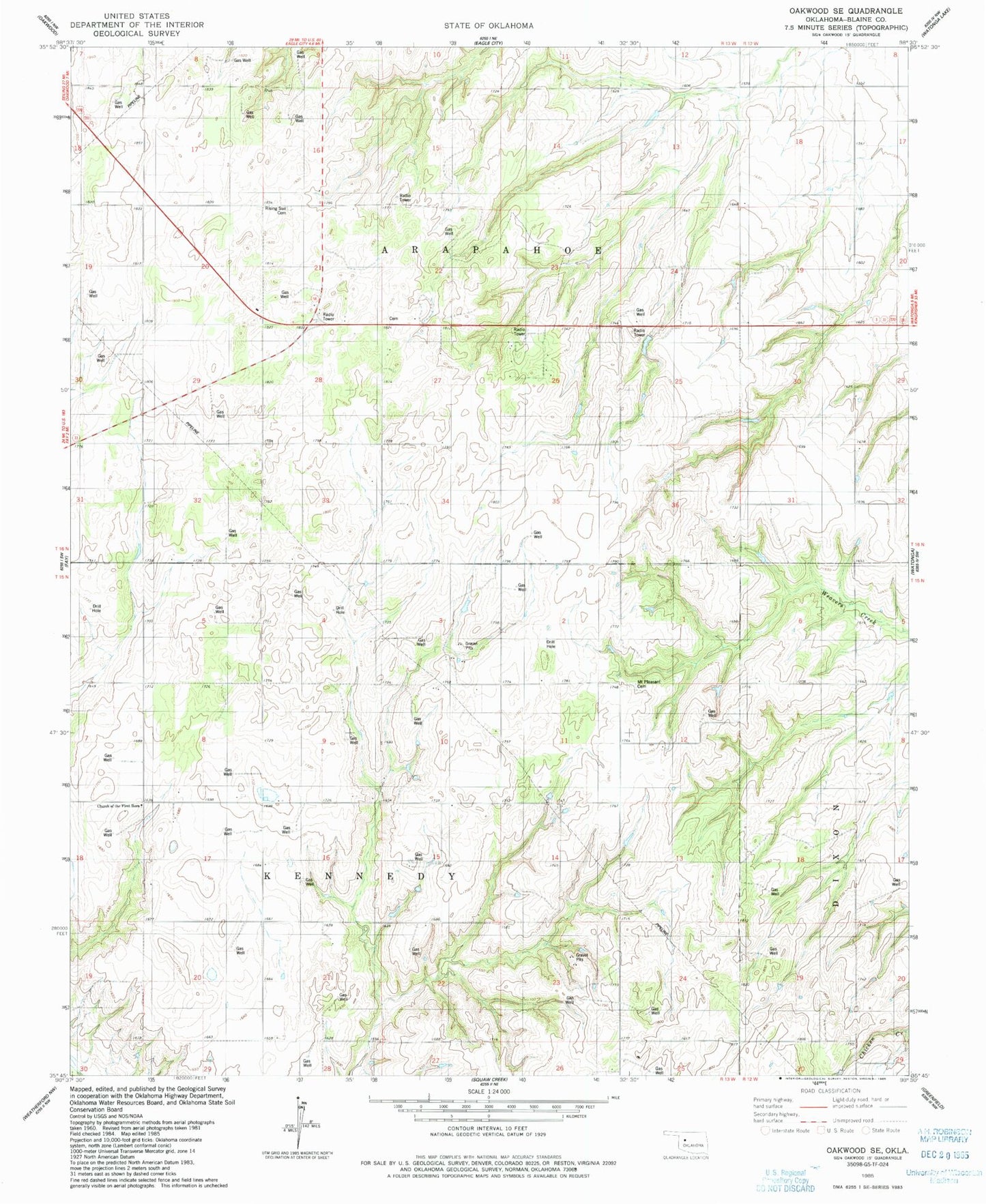 Classic USGS Oakwood SE Oklahoma 7.5'x7.5' Topo Map Image