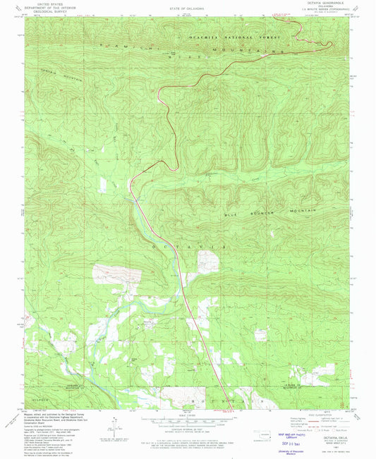 Classic USGS Octavia Oklahoma 7.5'x7.5' Topo Map Image