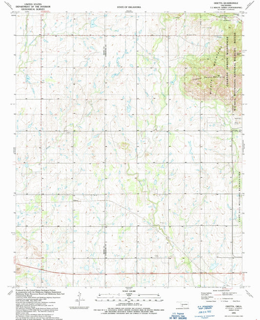 Classic USGS Odetta Oklahoma 7.5'x7.5' Topo Map Image