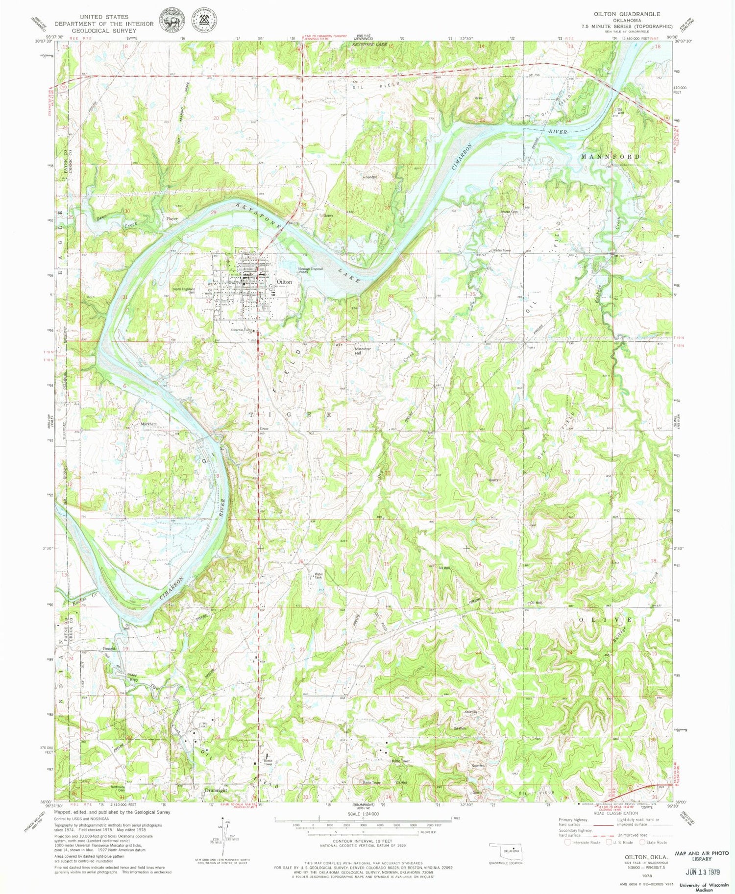 Classic USGS Oilton Oklahoma 7.5'x7.5' Topo Map Image