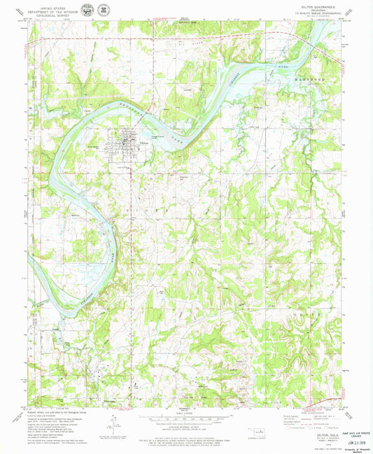 Classic USGS Oilton Oklahoma 7.5'x7.5' Topo Map Image
