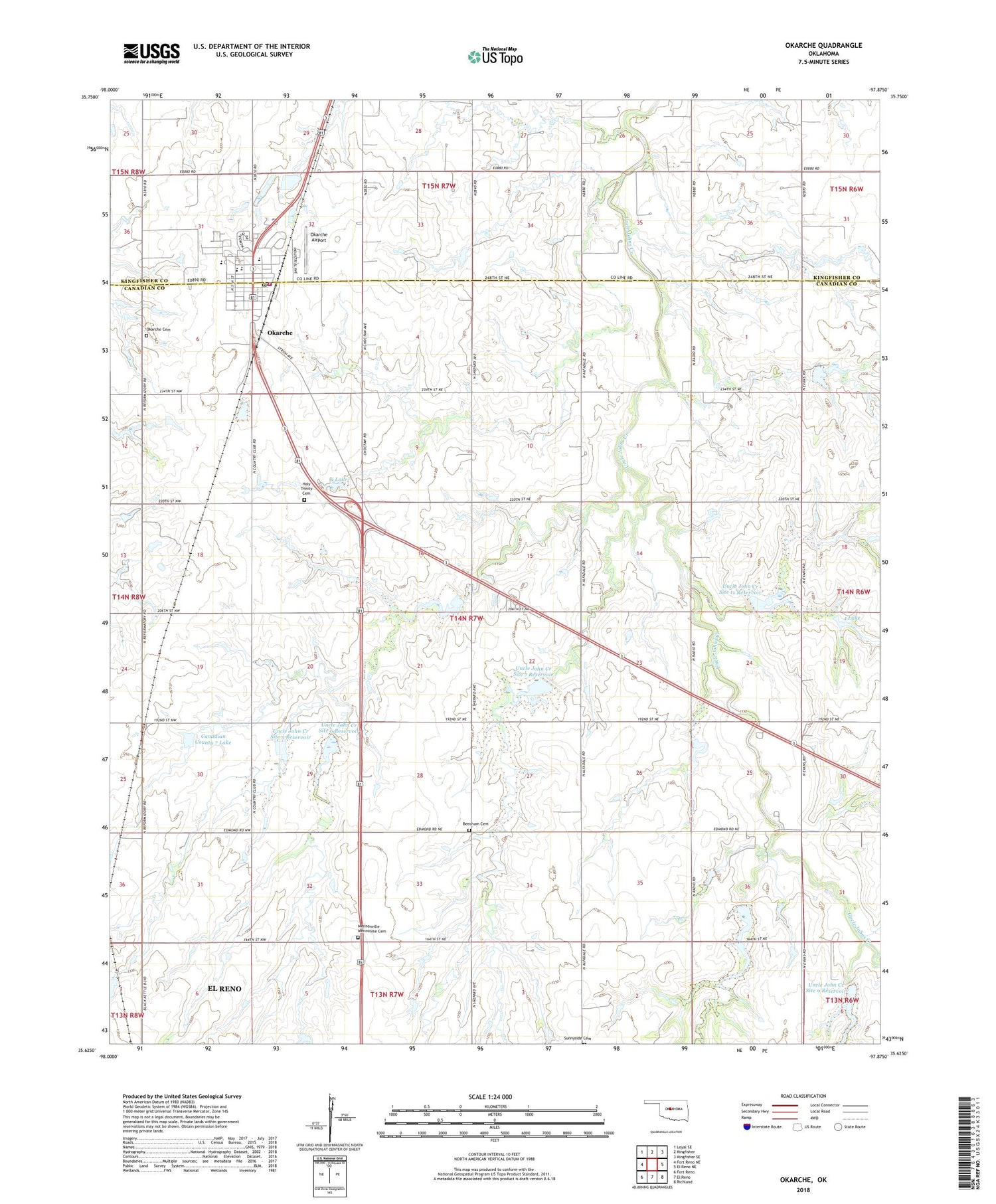 Okarche Oklahoma US Topo Map Image