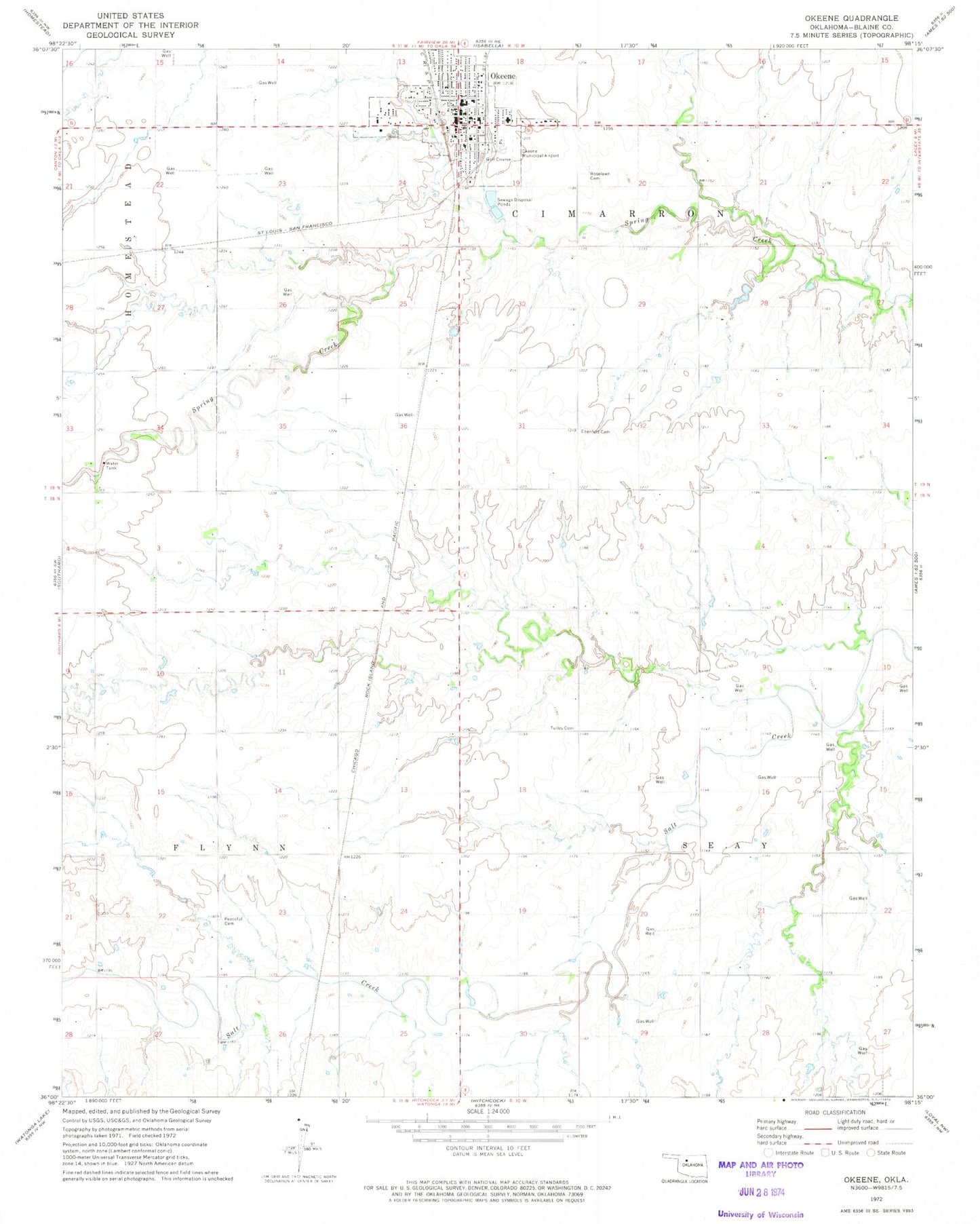Classic USGS Okeene Oklahoma 7.5'x7.5' Topo Map Image