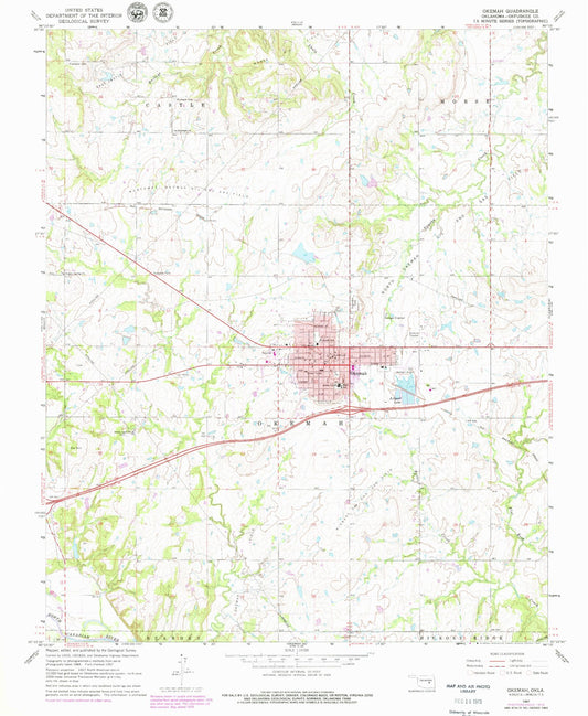 Classic USGS Okemah Oklahoma 7.5'x7.5' Topo Map Image