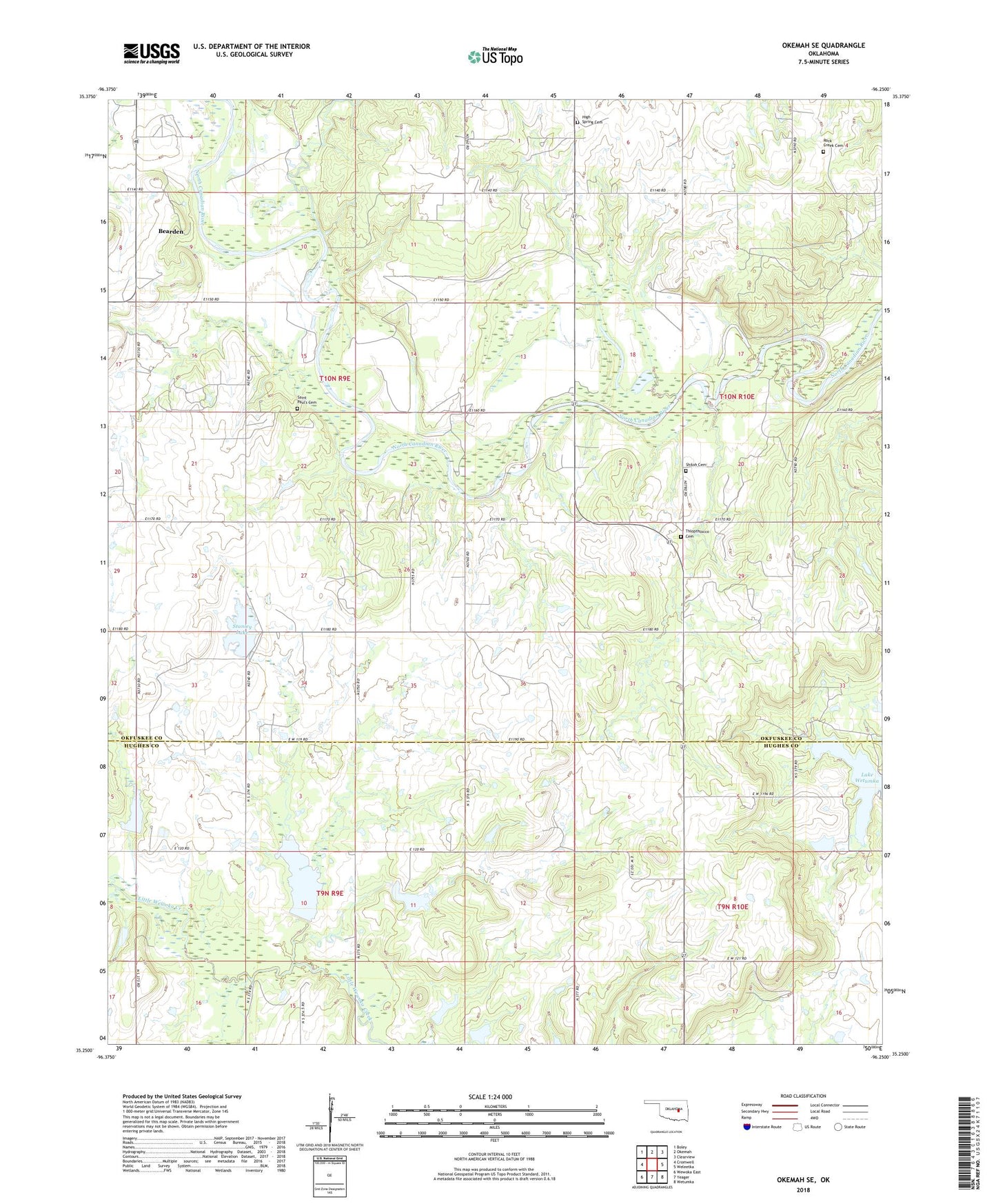 Okemah SE Oklahoma US Topo Map Image