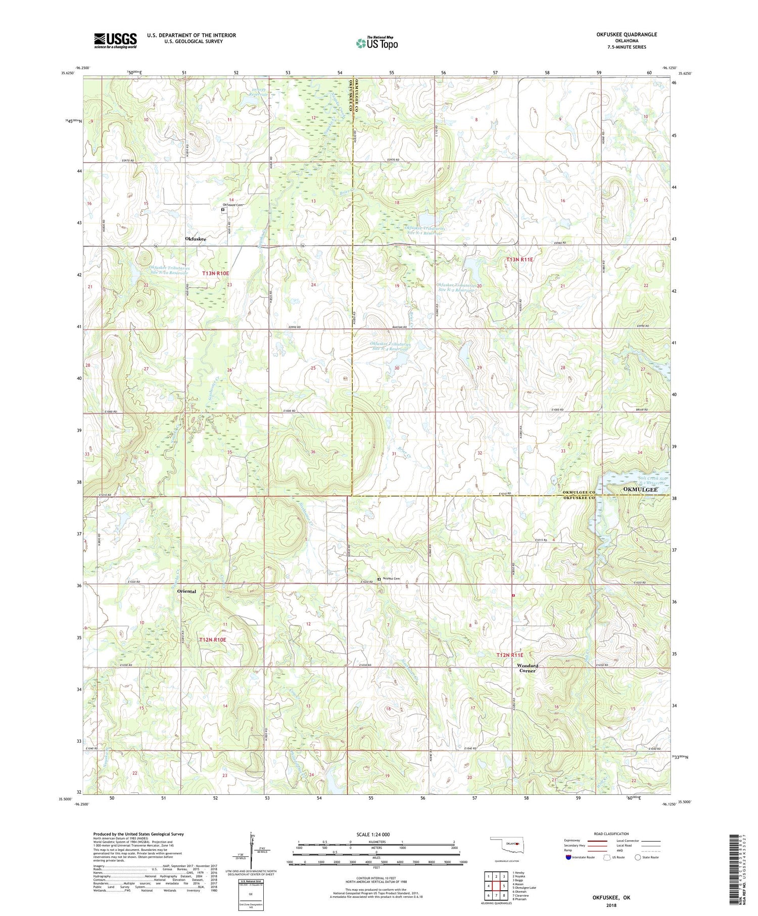 Okfuskee Oklahoma US Topo Map Image