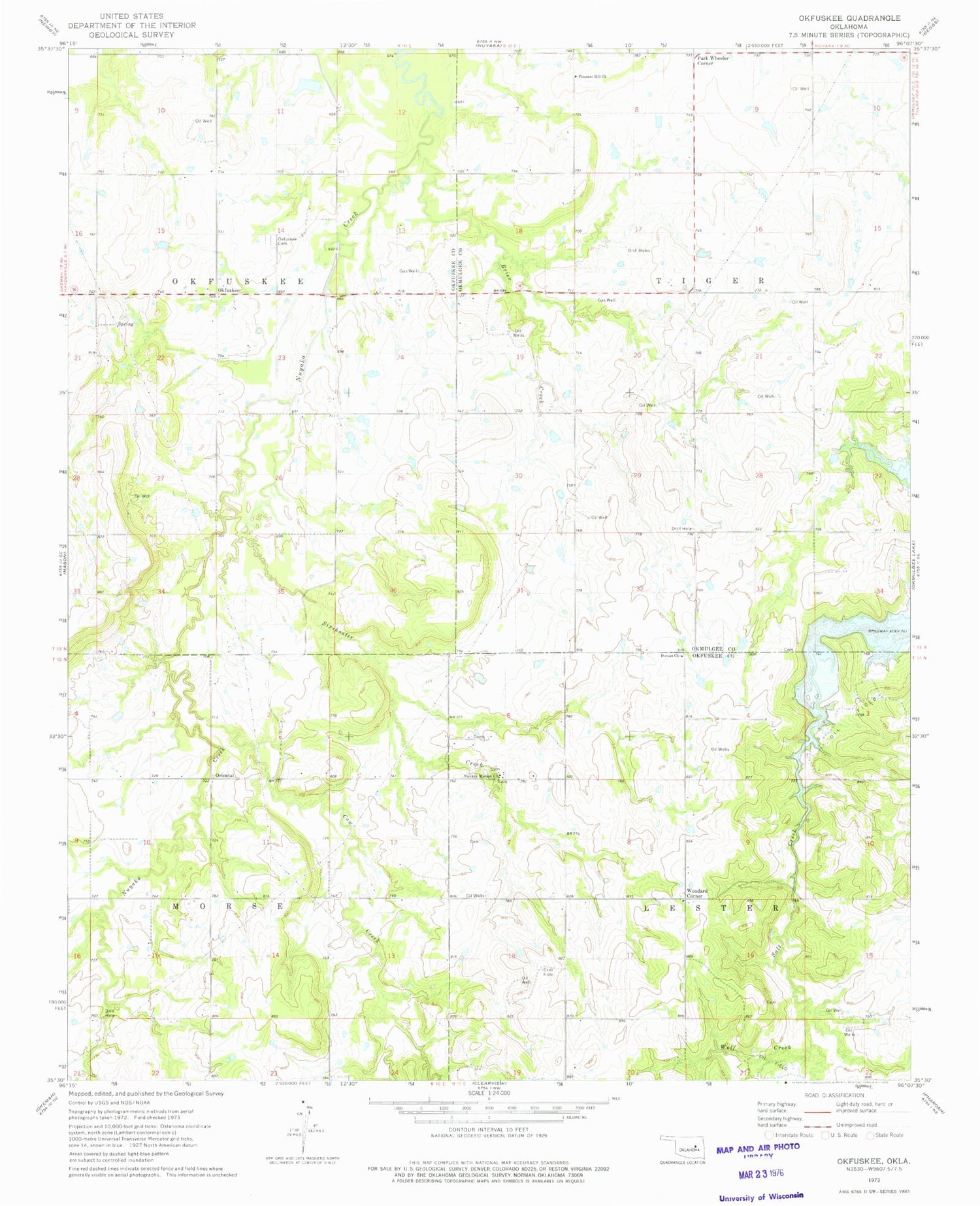 Classic USGS Okfuskee Oklahoma 7.5'x7.5' Topo Map Image