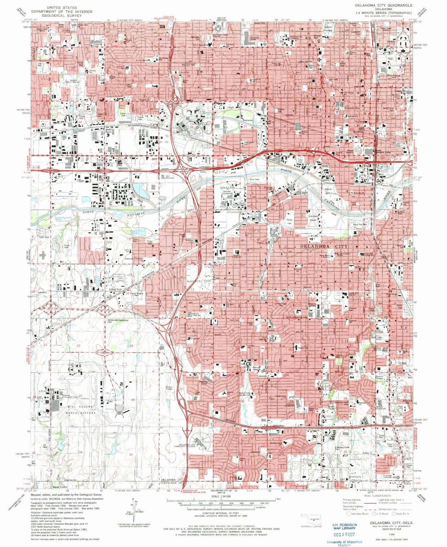 Classic USGS Oklahoma City Oklahoma 7.5'x7.5' Topo Map Image