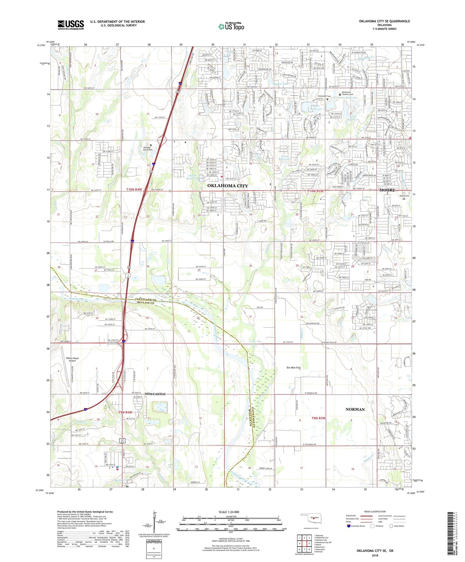 Oklahoma City SE Oklahoma US Topo Map Image