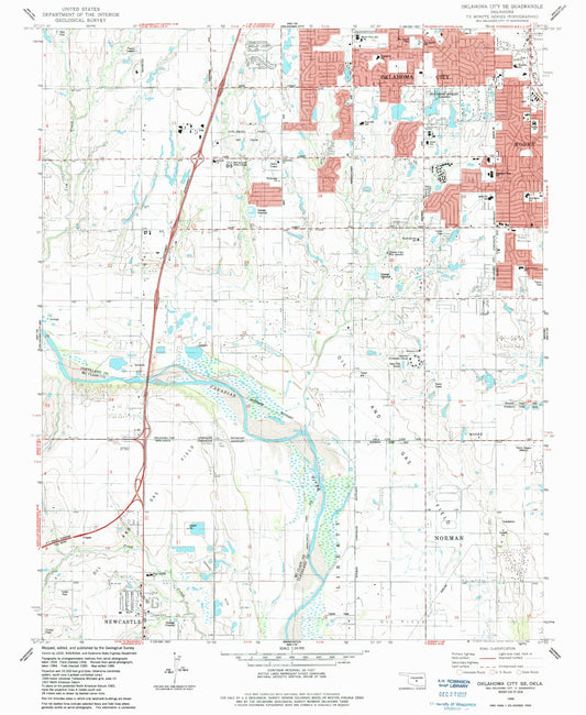 Classic USGS Oklahoma City SE Oklahoma 7.5'x7.5' Topo Map Image