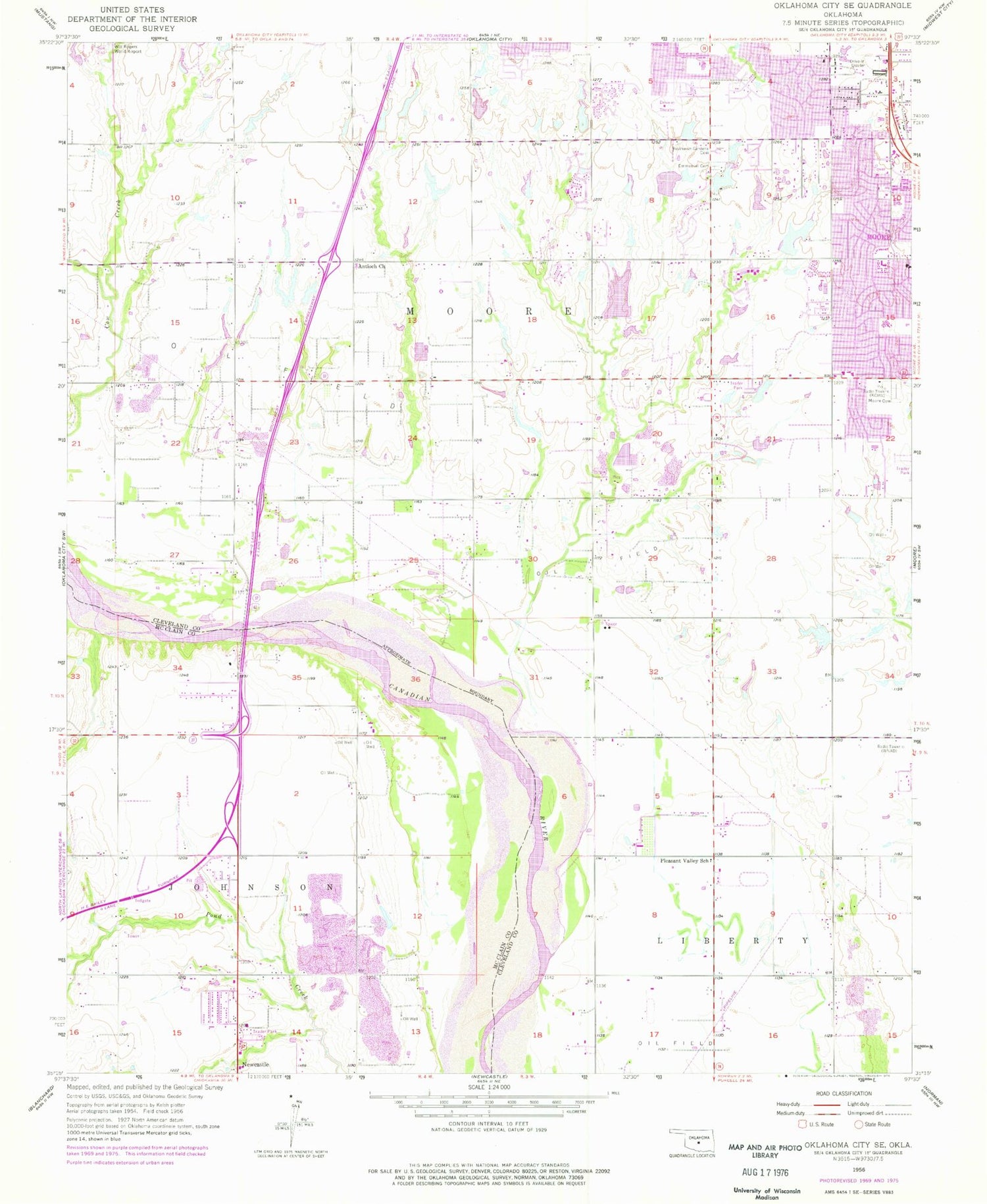 Classic USGS Oklahoma City SE Oklahoma 7.5'x7.5' Topo Map Image