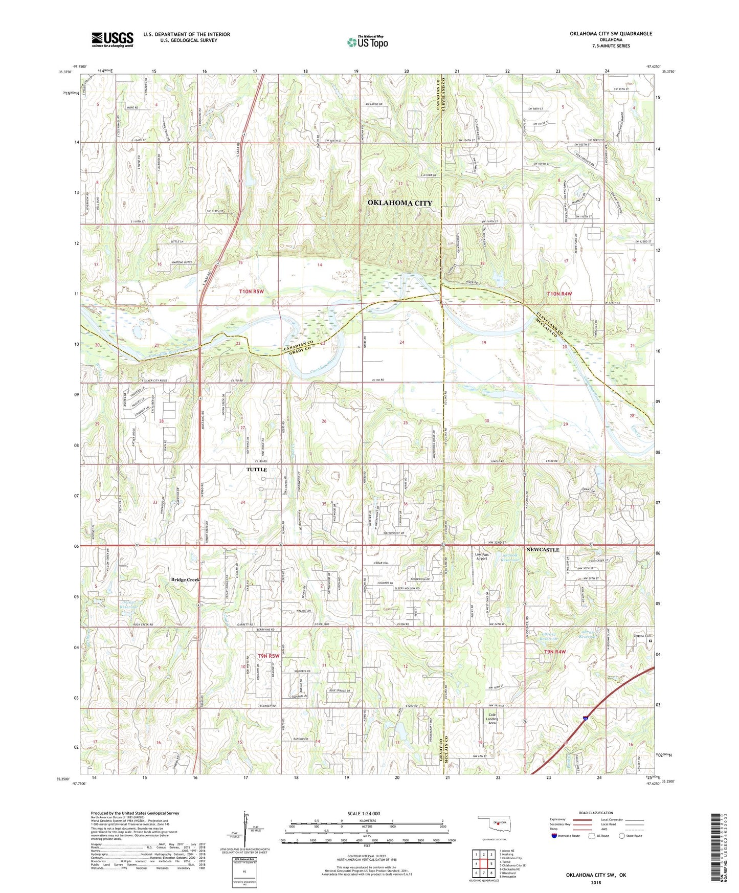 Oklahoma City SW Oklahoma US Topo Map Image