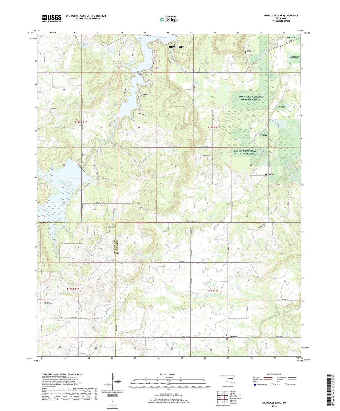 Okmulgee Lake Oklahoma US Topo Map Image