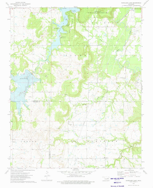 Classic USGS Okmulgee Lake Oklahoma 7.5'x7.5' Topo Map Image