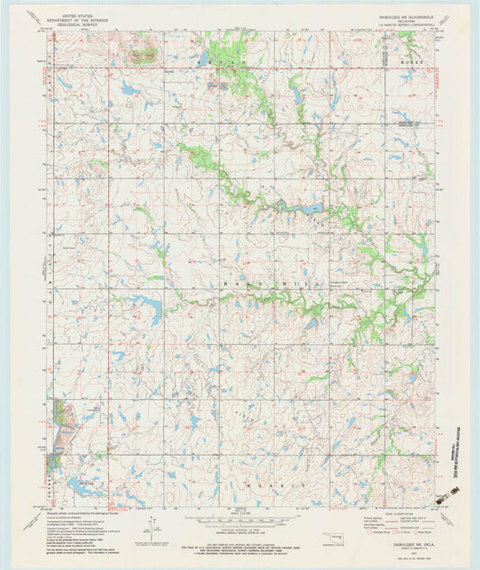 Classic USGS Okmulgee NE Oklahoma 7.5'x7.5' Topo Map Image