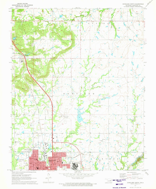 Classic USGS Okmulgee North Oklahoma 7.5'x7.5' Topo Map Image