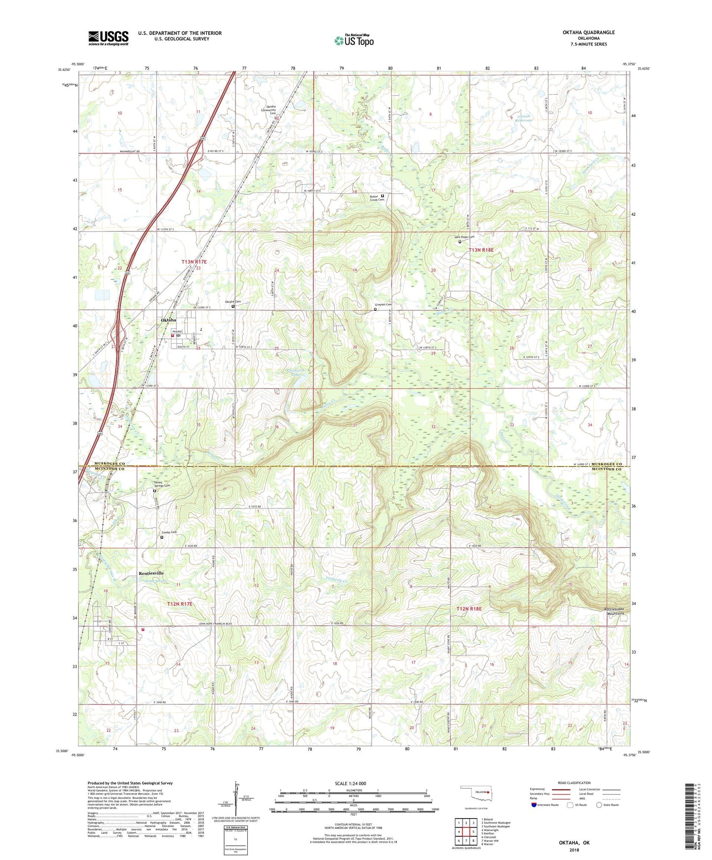 Oktaha Oklahoma US Topo Map Image