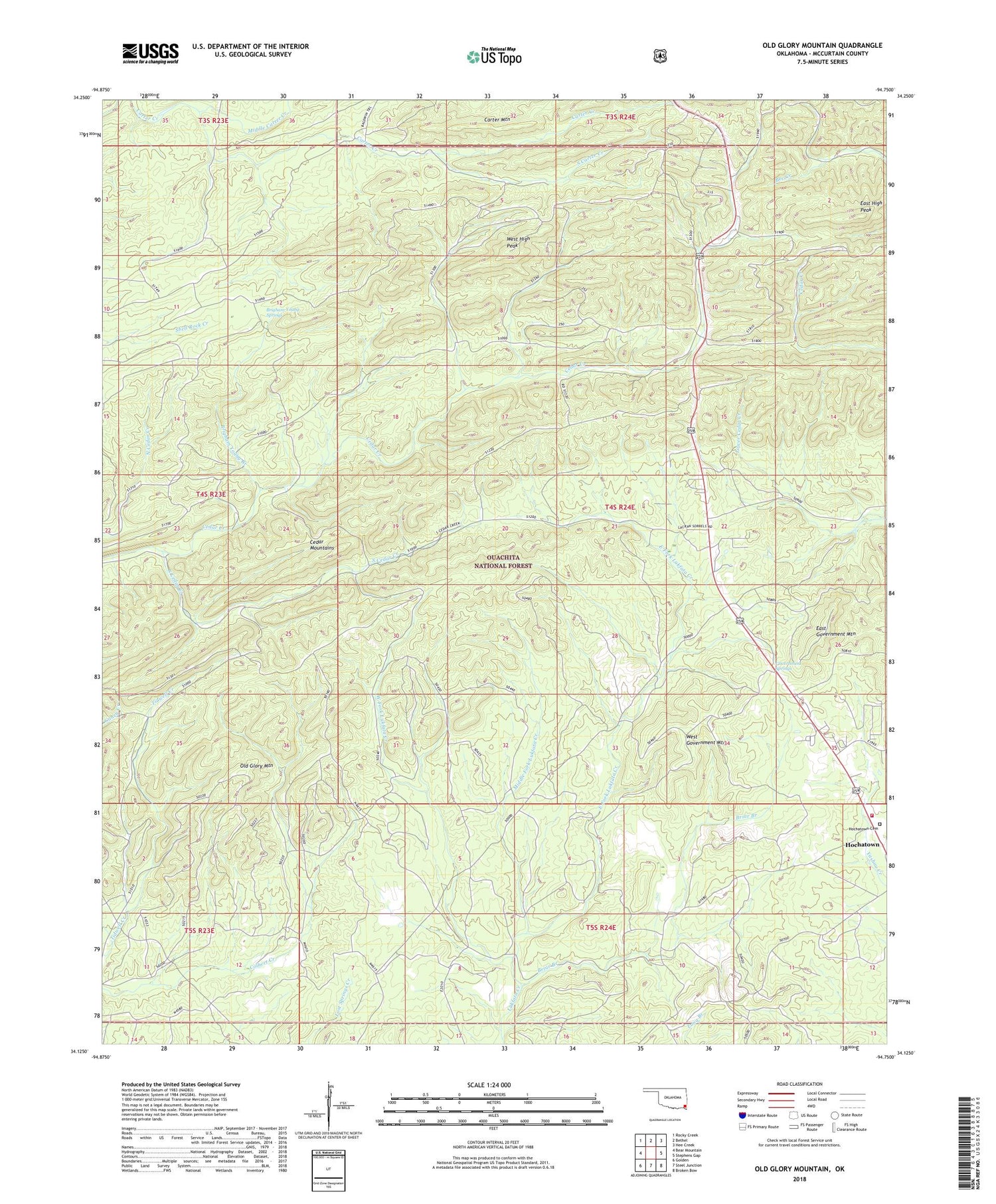 Old Glory Mountain Oklahoma US Topo Map Image