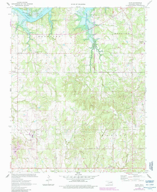 Classic USGS Olive Oklahoma 7.5'x7.5' Topo Map Image