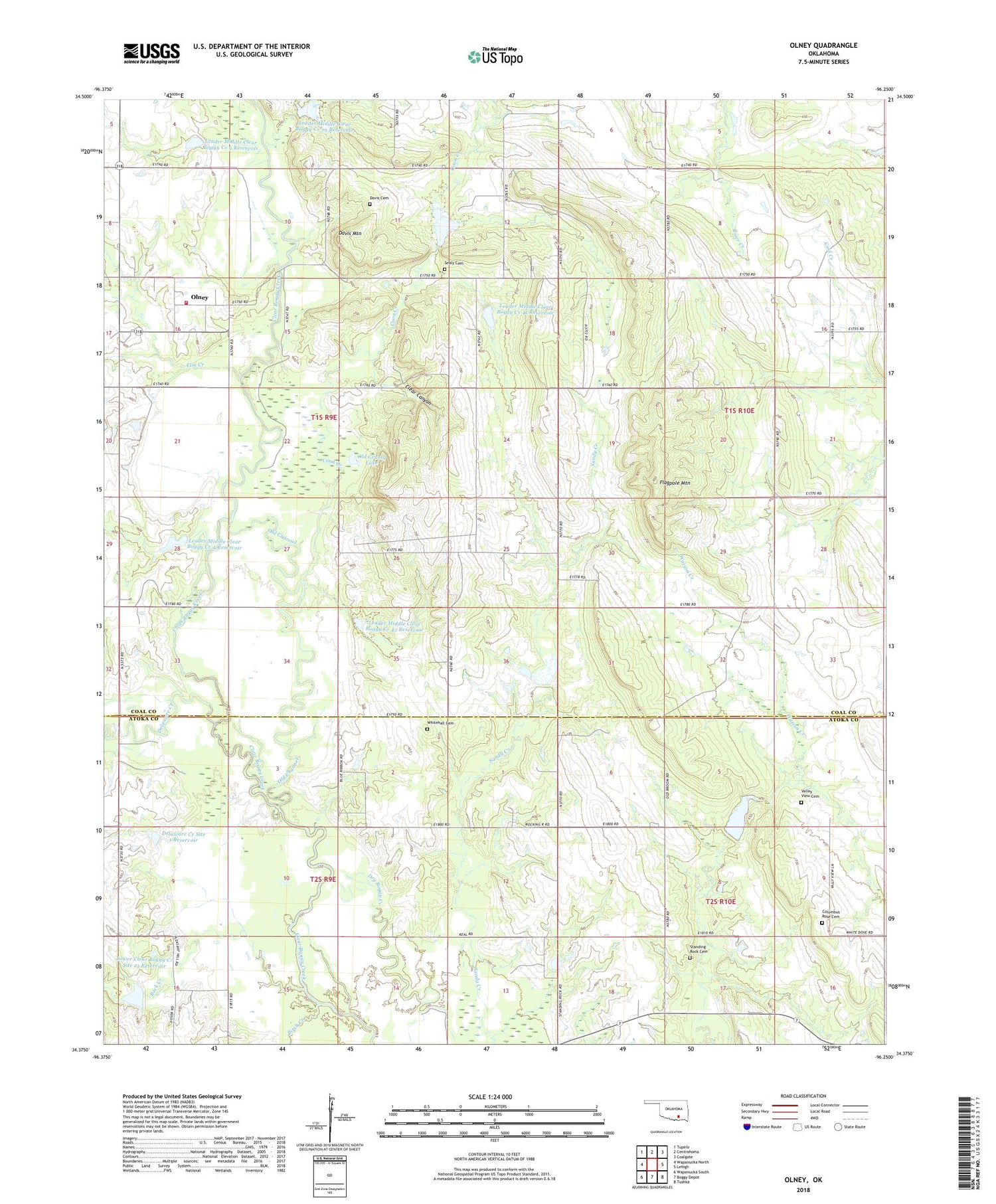 Olney Oklahoma US Topo Map Image