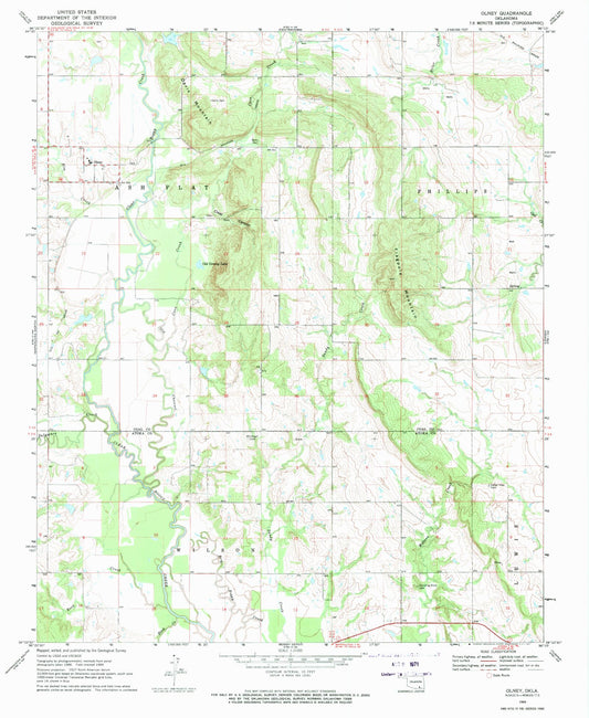 Classic USGS Olney Oklahoma 7.5'x7.5' Topo Map Image