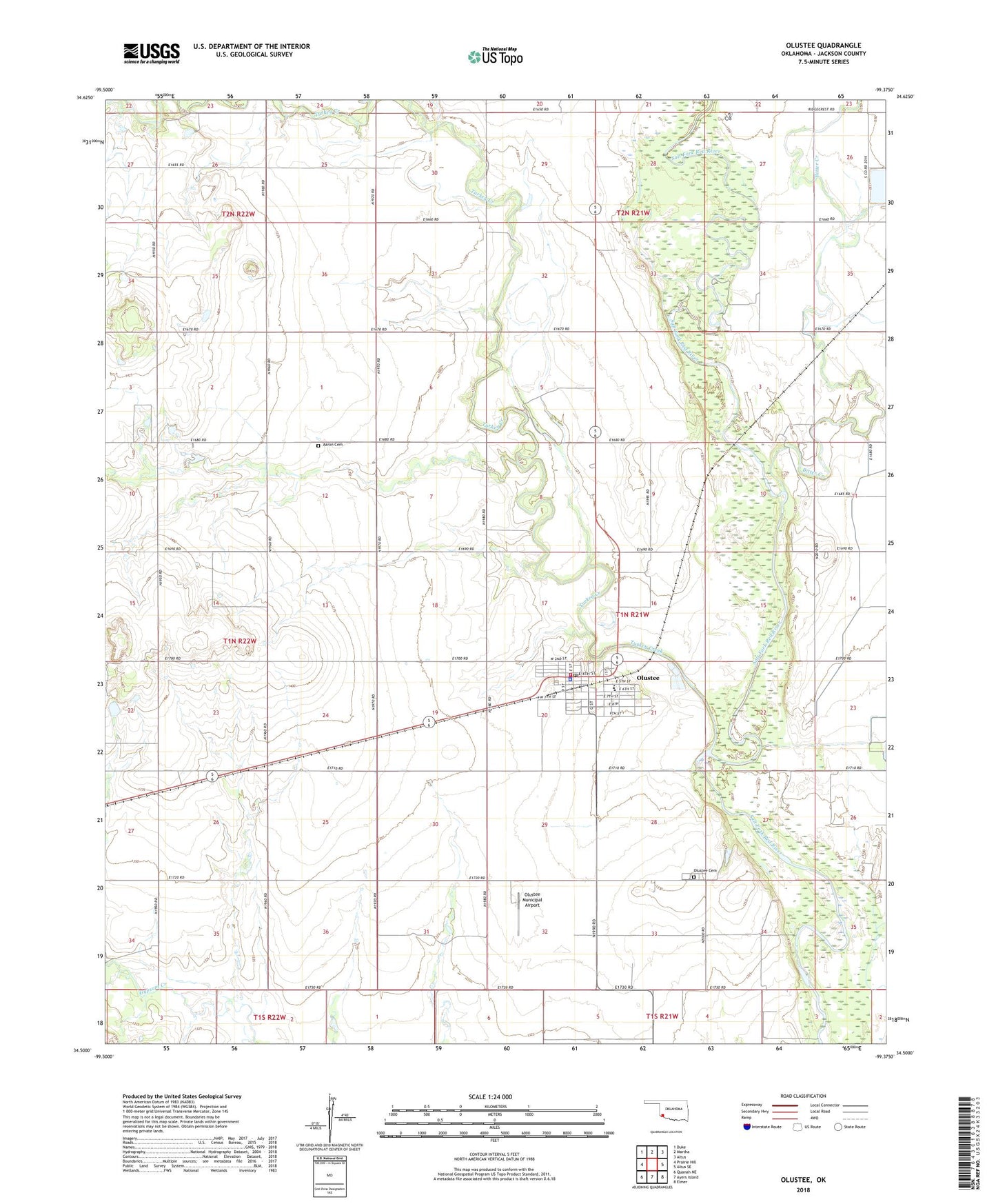 Olustee Oklahoma US Topo Map Image