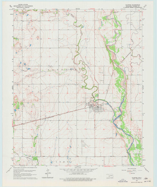 Classic USGS Olustee Oklahoma 7.5'x7.5' Topo Map Image