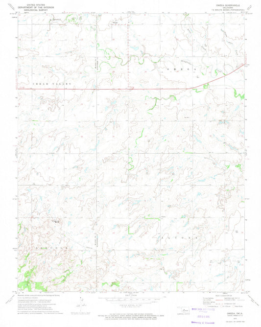 Classic USGS Omega Oklahoma 7.5'x7.5' Topo Map Image
